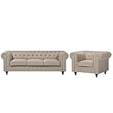 Beliani Wohnzimmer Set Sofa Sessel Polsterbezug in Beige Chesterfield Groß