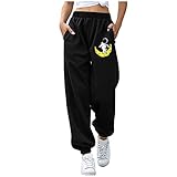 Lässige Sommerhosen Damen Cargo Sporthose Bund Sweatpants Jogginghose Farbblock Loose Fit Freizeithose Baggy Trainingshose mit Modedruck Zweifarbige Schlup