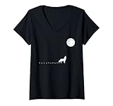 Damen Wolf Mond Wolfsspur Vollmond Wolfspuren T-Shirt mit V