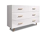 Vivaldi TV-Sideboard Kommode Sweden | 79,6 x 140 x 42 cm | mit 4 Schubladen & Glasboden | Schubladenschrank für Wohnzimmer, Esszimmer oder Schlafzimmer | Weiß Matt&Weiß Hochg