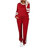 Komiseup Jogginganzug Damen, Trainingsanzug Damen, Sportanzug Damen Streifen Outfit Hausanzug Tracksuit Trainingjacke+Hose für Sport und F
