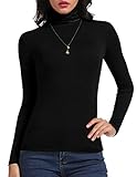 Carcos Damen Hoher Kragen Tops, Rundhalsausschnitt Langarm T-Shirt Frauen Rollkragen Jumper Lange Ärmel Hemd Bluse Schwarz L