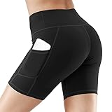ACWOO Kurze Sporthose Damen, High Waist Kurze Hose Leggings, Yoga Radlerhose Laufhose Shorts Sommer, Damen Sport Shorts mit Taschen, Schw