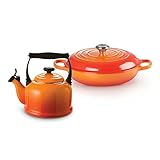 Le Creuset Signature Gusseisen Gourmet-Profitopf, Rund, Ø 30 cm, 3,5 l, Für alle Herdarten inkl. Induktion geeignet + Le Creuset Wasserkessel, Füllmenge: 2,1 l, Emaillierter Stahl/Phenolg