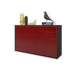 Vladon Kommode Sideboard Ben V3, Korpus in Schwarz matt/Fronten in Bordeaux Hochg