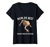 Damen Lustiger Bartdrachen Geschenk für Oma, Mama, Eidechse, Haustiertier T-Shirt mit V