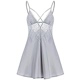 Bywenzai Pyjama Frauen Sexy Dessous Seide Nachthemd Sommerkleid Spitze Nachtkleid Nachtwäsche Kreuz Bandage Nachthemd Satin Homewear Nachtwäsche M G