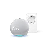 Echo Dot (4. Generation) mit Uhr, Weiß + Amazon Smart Plug (WLAN-Steckdose), Funktionert mit Alex