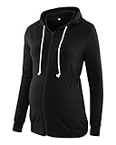 Love2Mi Damen Schwangere Kapuzenpullover Zipper Sweatshirts Jacke Umstandsmode Langarm Hoodie, Schwarz, S