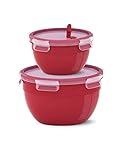 Emsa Mikrowellendosen 2er Set Clip & Micro N10607 | Mikrowellenventil | 1,1 und 2,6 L | Rund | Lunchbox | Integrierte Maßeinteilung | Made In Germany | Rot/ Transp