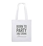 Comedy Bags - Born to Party - Prosecco - Jutebeutel - Lange Henkel - 38x42cm - Farbe: Weiss/G