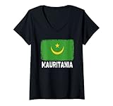Damen Mauritanische Volksflagge Vintage Mauitanien T-Shirt mit V
