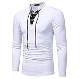 QWERD Herren Langarmshirt Basic Pullover V-Ausschnitt Slim Fit Männer Pulli Sweatshirt V-Kragen Shirt Langarm Longsleeve V-Neck Herren Langarm Shirts Atmungsaktiv Casual Tops Kontrast Henley S