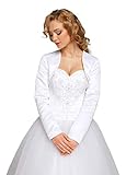 Nina Brautmoden Brautjacke Bolero Jacke für Hochzeit/Brautkleid aus Satin Gr S bis 4XL - E6 (XL, weiß)