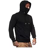 PANBOB Hoodie Herren Langarm Einfarbig Mit Gesichtsmaske Pullovers Herren Regular Fit Frühling Herbst Mode Lassig Sweatshirt Herren Outdoor Camping Bergsteigen All-Match Kapuzenpullover H