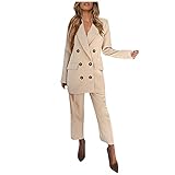 Briskorry Damen Anzug Set,2-Teilig Business Hosenanzug,Einfarbig Zweiteiliger Freizeitanzug Anzug,Slim Fit Blazer Jacke+Hose with Gürtel,Elegant Langarm Blazer und Anzughosen,für Office H