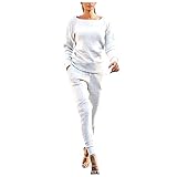 AFFGEQA Damen Sportswear Pullover Hose Set Einfarbig Freizeitanzug 2-teiliger Herbst&Winter Jogginganzug Hausanzüge Trainingsanzug Zweiteilig