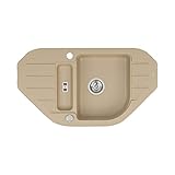 Spüle Spülbecken Granit 50x90 cm 1,5 Becken 1,5 Abtropffläche Küche Einbauspüle Küchenspüle gesprenkelt Eckspülbecken Restebecken+ Siphon + Drexexcenter Waschbeck