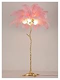 yywl Stehleuchten Nordische Luxusfeder LED Stehleuchte Kupfer Messing Harz Gold Palm Baumförmige Bodenlampen für Wohnzimmer Home Haus Dekoration (Lampshade Color : Pink)