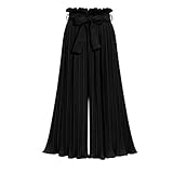 Watopia Damen Lässige Culott Haremshose Einfarbige Rüsche Hoher Taille Weite Bundfaltenhose Hose Loose Leichte Sommerhosen Elastische Taille Tasche Outdoorhose Pants Freizeithose Pluderhose Pump