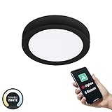 EGLO connect.Z Smart-Home LED Bad-Deckenlampe Fueva-Z, Ø 21 cm, ZigBee, App und Sprachsteuerung, Lichtfarbe (warmweiß-kaltweiß), dimmbar, Metall Aufbauleuchte schwarz, IP44