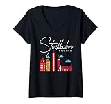 Damen Stockholm Schweden Stadt Skyline Karte Reisen T-Shirt mit V