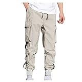 KIMODO Herren Jogginghose Trainingshosen Mode Fleece Cargo Hosen Einfarbig Casual Sport Lounge Pants Plus Samt Warm Halten Freizeithose Sporthose mit Taschen (B-Khaki, XL)