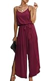 Spec4Y Jumpsuit Damen Lang V-Ausschnitt Elegant Ärmellos Einteiler Overall Hosenanzug Playsuit Romper Weinrot M