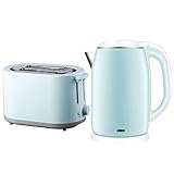 HIMU Wasserkocher Toaster Set, 2L Fast Boil Edelstahl Wasserkocher ＆ 2 Scheiben Toaster Mit 6 Bräunungsstufen, B