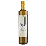Jordan Olivenöl - Natives Olivenöl Extra von der griechischen Insel Lesbos - traditionelle Handernte - Kaltextraktion am Tag der Ernte - Elegante schmale Flasche aus Glas mit Ausgießer - 0,75 L