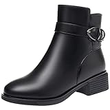 Frauen Knöchelstiefel Herbst/Winter Mode Plüsch Warme Lederstiefel Damen Reißverschluss rutschfeste Tragbare Lässige Weibliche Schuhe,Schwarz,41 EU