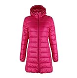 Übergröße, dicke lange Daunenjacke, für Damen, Winter, ultraleicht, mit Mütze, abnehmbarer Daunenmantel, rose, 50