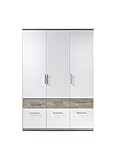 Stella Trading Box 3-türiger Kleiderschrank mit 6 Schubkästen, Holz, weiß / sonoma, 55 x 135 x 198