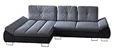 Ecksofa Floryda mit Schlaffunktion, Eckcouch mit Bettkasten, L Form Couch, Ecksofa mit Bettkasten, Sofagarnitur mit Schalffunktion, Ottomane Links, 314 x 188 cm (Hellgrau + Schwarzer Kunstleder - EKO)