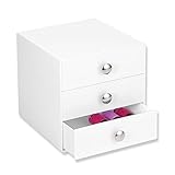 iDesign Make-Up Organizer mit 3 Schubladen, quadratische Schubladenbox aus Kunststoff, kompakter Schubladenturm für Schminke und Kosmetika, weiß