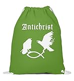 Antichrist - Raben greifen Christenfisch - Baumwoll Gymsac -37cm-46cm-LimeG