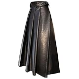 TWDYC Herbst High Waisted Plissee Schwarz Weicher Leder Midirock Eine Linie Lange Röcke für Damen (Color : Black, Size : S Code)