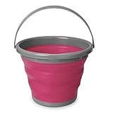 Navaris Falteimer Silikon Eimer faltbar - 10l Putzeimer für Reinigung Camping Angeln Küche - 10 Liter Haushaltseimer kompakt in Rot G