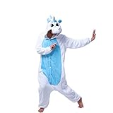 DEBAIJIA Erwachsene Tierkostüme Jumpsuit Pyjama Onesie Flanell Cosplay Kostüme Party Halloween Karneval Neuheit Tieranzüge Overall Schlafanzug Warm halten Weich Unisex Einhorn Blau - 135