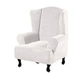 SINKITA Stretch Samt Sessel Stuhl,Elastische Möbelbezüge Für Ohrensessel Spandex PlushWingback Chair Schonbezug Ohrensesselbezüge -Weiß-O