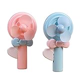 Manueller Kleiner Lüfter Mini Ventilator Handventilator Premium Qualität Mini Ventilator Licht Lampe Protable Lutscher Form Mini Ventilator für Schule Büro Zuhause Außenbereich Pink Blau 2 Stück