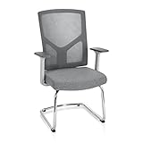 hjh OFFICE 751004 Besucherstuhl mit Armlehnen Breton V W Stoff/Netz Grau Freischwinger Konferenzstuhl, erg