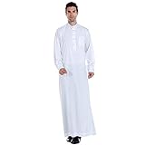 MELKEVDY Islamische arabische Männer Muslimische Kleidung Jubba-Thopton Kaftan Naher Osten Traditionelles Kostüm Dubai Arabisch Turkish Dishdasha,Weiß,L