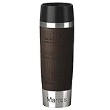 Emsa Isolierbecher MIT Gravur (z.B. Namen) 500ml TRAVEL Mug Grande Manschette Cappuccino Braun mit persönlicher Rundgravur, Travelmug Kaffee Tee Thermo to-go-Becher 100%