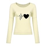Langarmshirts Damen Übergroße Herz Sweatshirts V-Ausschnitt Lose Top Bluse Pullover Valentinstag Outfit Damen Valentines Day Outfit Women Teen Girls Sweater Dresses Shirt Sw