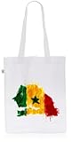 CottonCloud Senegal Baumwoll-Beutel Einkaufs-Tasche Afrika Flagge WM EM Sport Festival Fahne Uni Bag, Farbe:Weiß