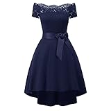 Kleid Damen, Sexy Kleid Damen, Kleid Damen Elegant, Frauen Sexy Vintage Schulterfrei Spitze Kurzarm Verband F