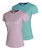 FULL TIME SPORTS® Damen Kurzarm Rundhalsausschnitt Polyester Plain Tshirt, Damen Casual Rundhals Tops für Fitnessstudio & Training Packung von 2 (Blass Rosa & Minze Grun, X-Small)
