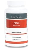 EXVital Zink-Bisglycinat (Zink-Chelat), 25 mg elementares Zink pro Tagesdosis, 365 vegane Tabletten als Jahresvorrat, hohe Bioverfügbarkeit – Hochdosiert, laborgeprüft & Hergestellt in D