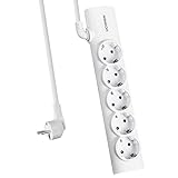 UCOMEN 5-Fach Steckdosenleiste mit drehbarem Kabel – Mehrfachstecker mit 1, 5 m Leitung & Berührungsschutz – Steckdosen 45° gedreht Mehrfachsteckdose Indoor – weiß, Zuleitung